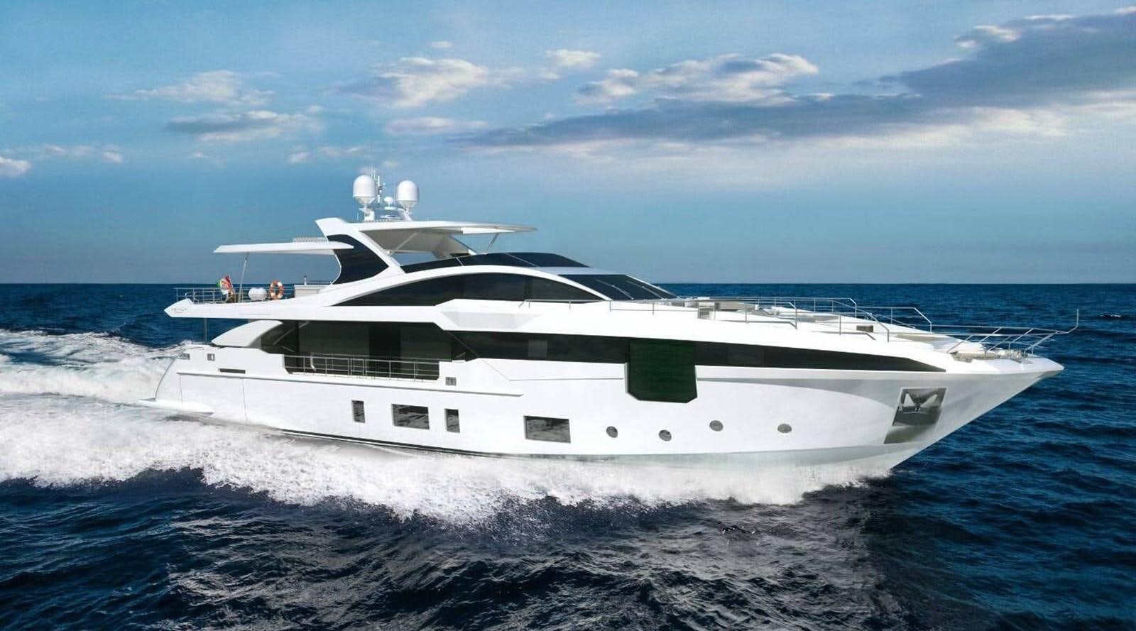a white yacht on the water aboard 2019 AZIMUT GRANDE 35 M/Y HEED Yacht for Sale