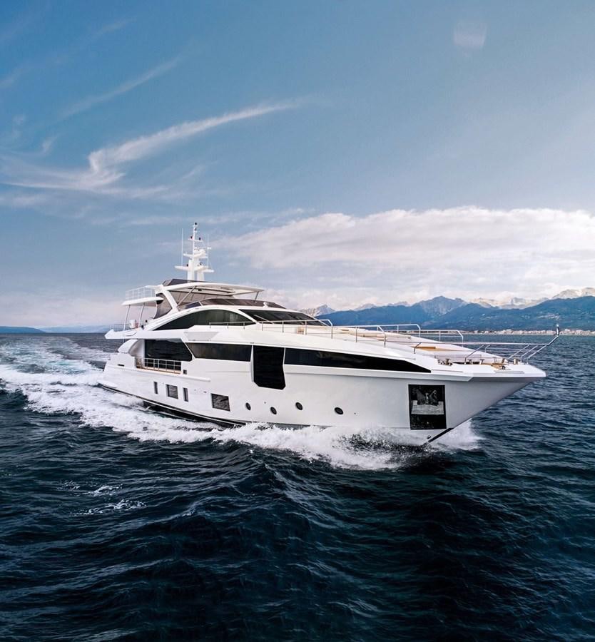a white yacht on the water aboard 2019 AZIMUT GRANDE 35 M/Y HEED Yacht for Sale