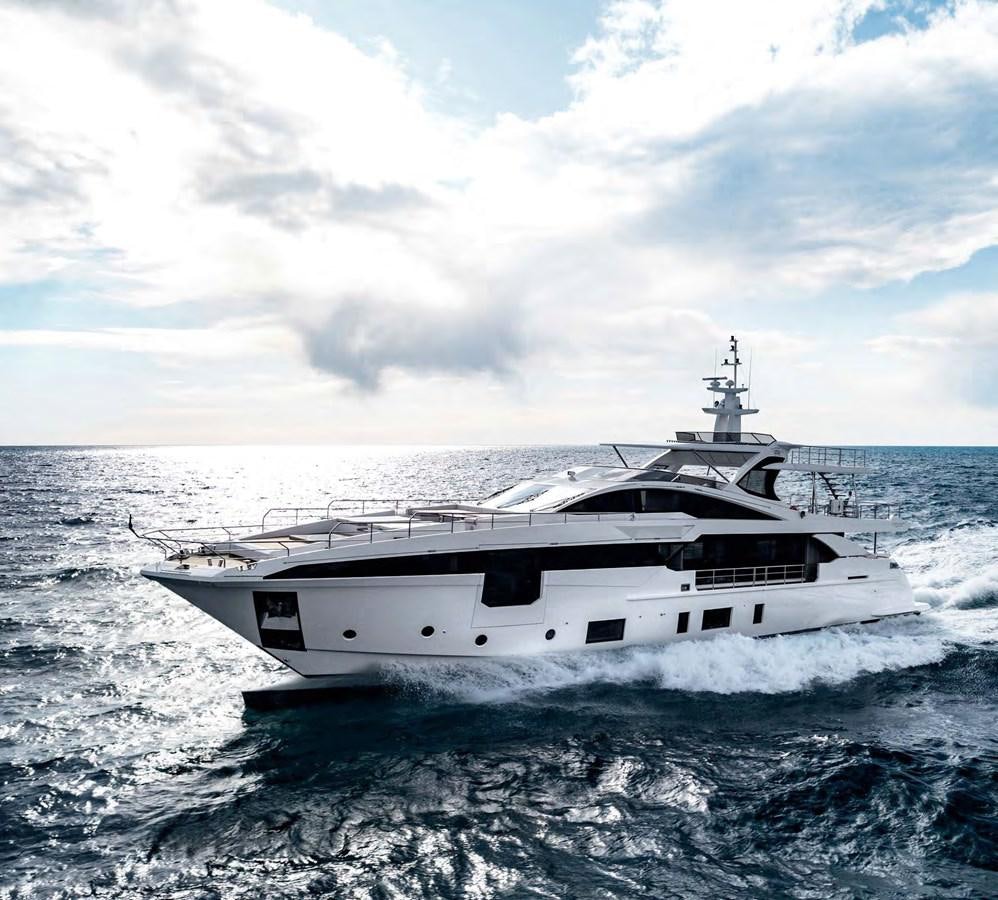 a white yacht in the water aboard 2019 AZIMUT GRANDE 35 M/Y HEED Yacht for Sale