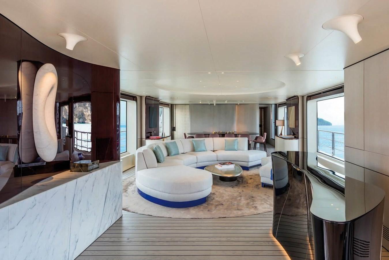 a large living room with a large open floor plan aboard 2019 AZIMUT GRANDE 35 M/Y HEED Yacht for Sale