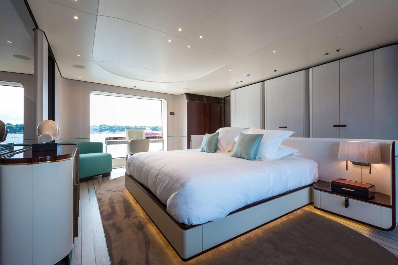 a bedroom with a large bed aboard 2019 AZIMUT GRANDE 35 M/Y HEED Yacht for Sale