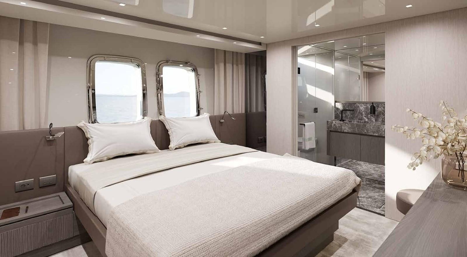 a bed in a room aboard PANAME Yacht for Sale