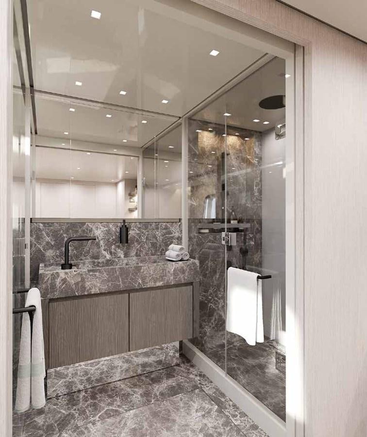 a bathroom with a marble counter top aboard PANAME Yacht for Sale