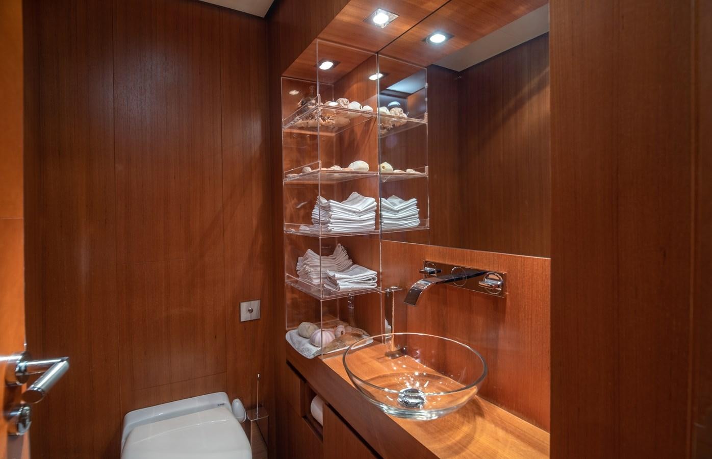 a bathroom with a mirror aboard TIN TIN Yacht for Sale