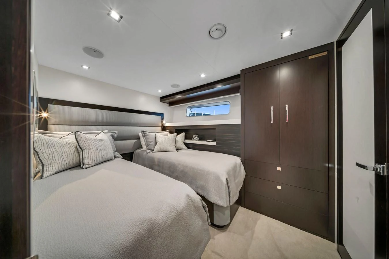 a room with two beds aboard ANOTHER IMPULSIVE DECISION Yacht for Sale