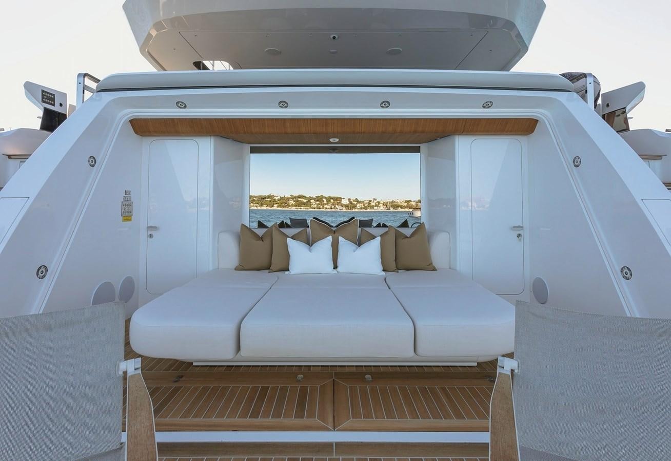 a white car with a large window aboard ADELLA Yacht for Sale