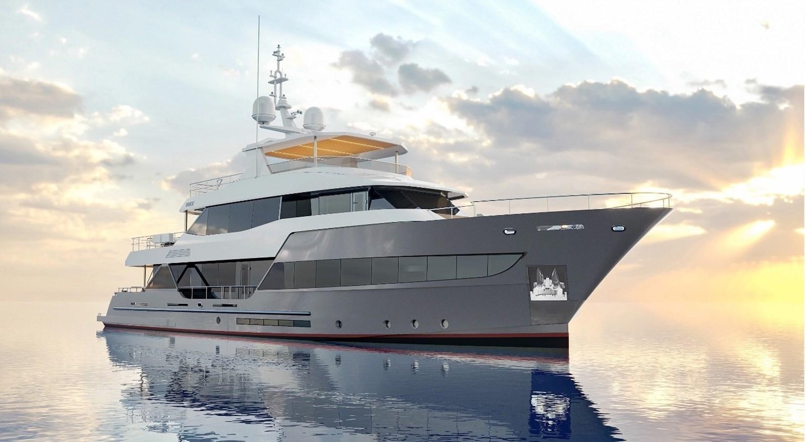 a white yacht in the water aboard AVENTURA 130 Yacht for Sale