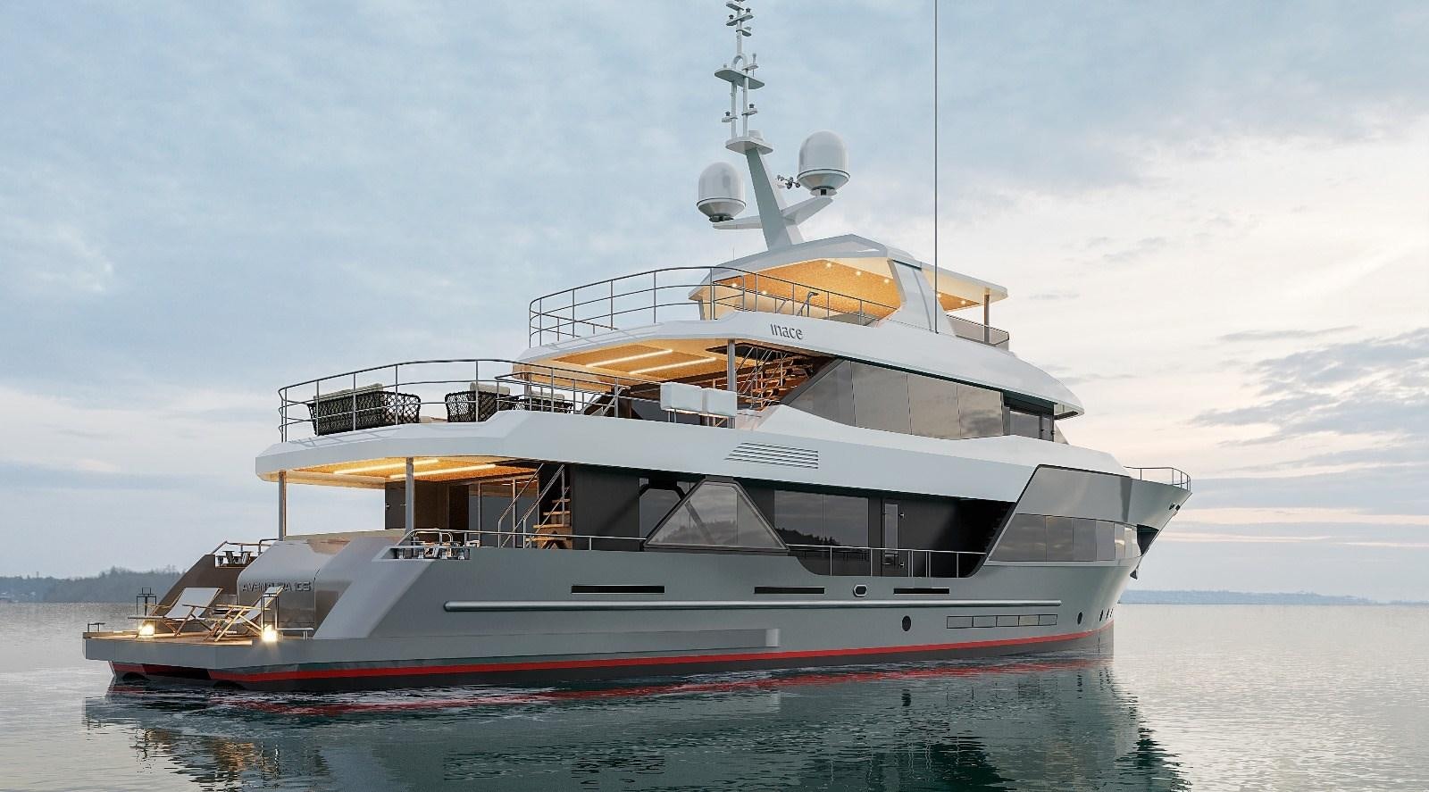 a large boat on the water aboard AVENTURA 130 Yacht for Sale