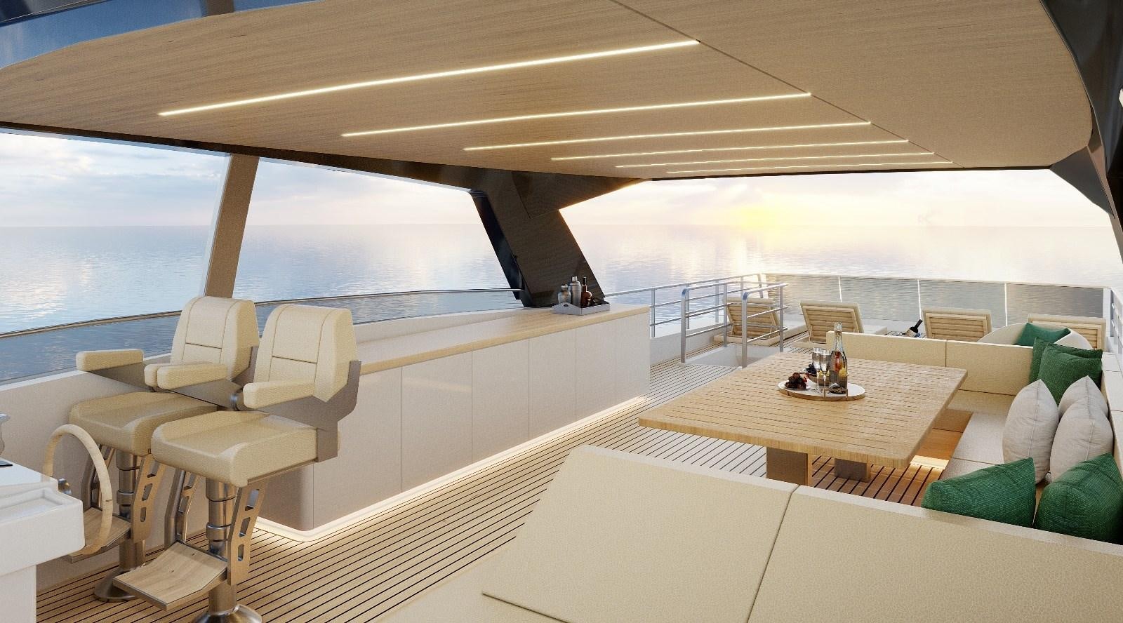 a room with a table and chairs aboard EXPLORA 90 Yacht for Sale