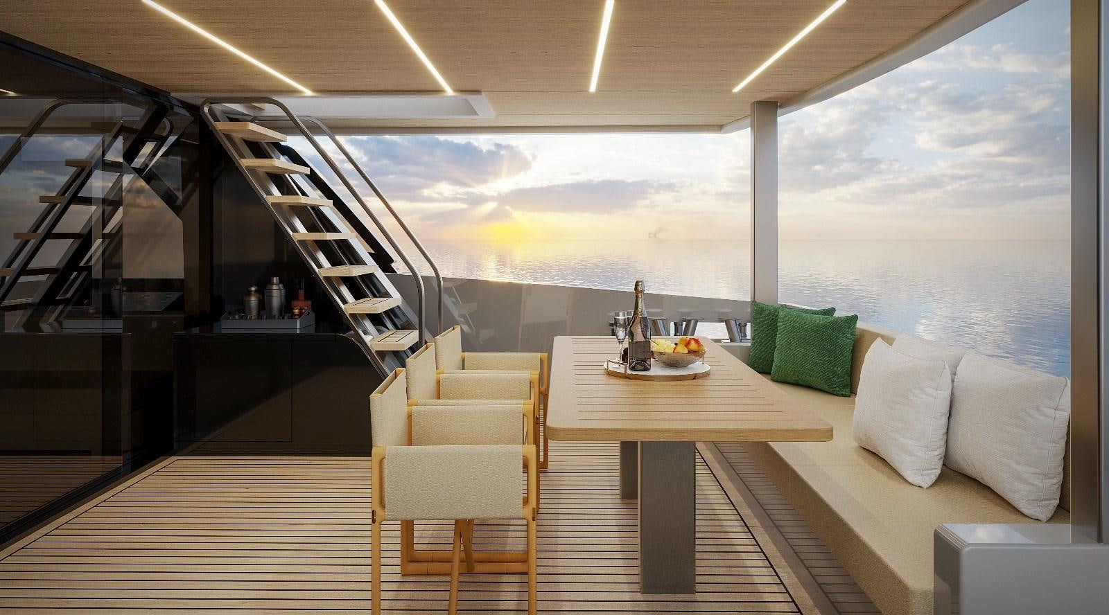 a room with a table and chairs aboard EXPLORA 90 Yacht for Sale