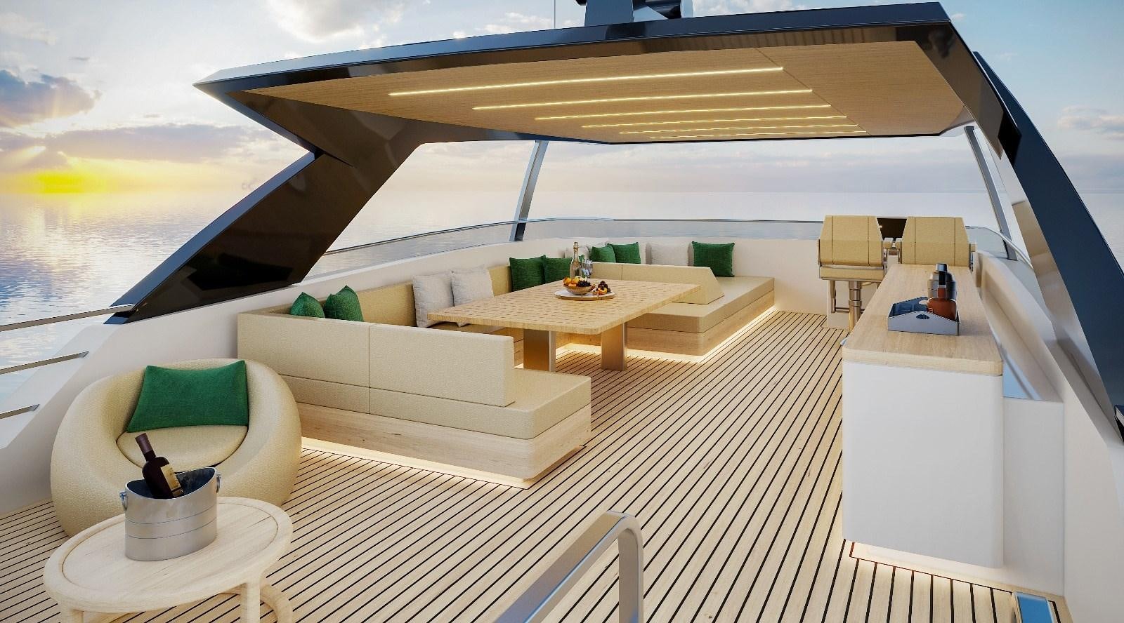 a room with a table and chairs aboard EXPLORA 90 Yacht for Sale