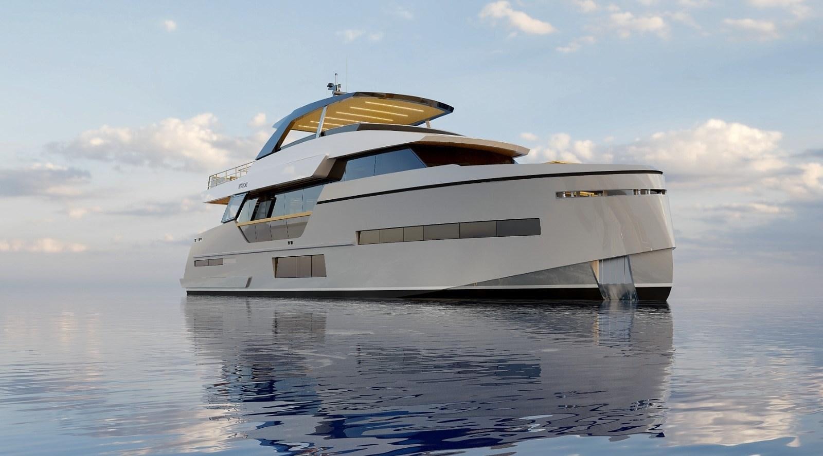 a white boat in the water aboard EXPLORA 90 Yacht for Sale