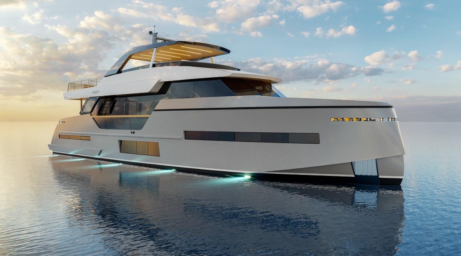 a white boat on the water aboard EXPLORA 90 Yacht for Sale