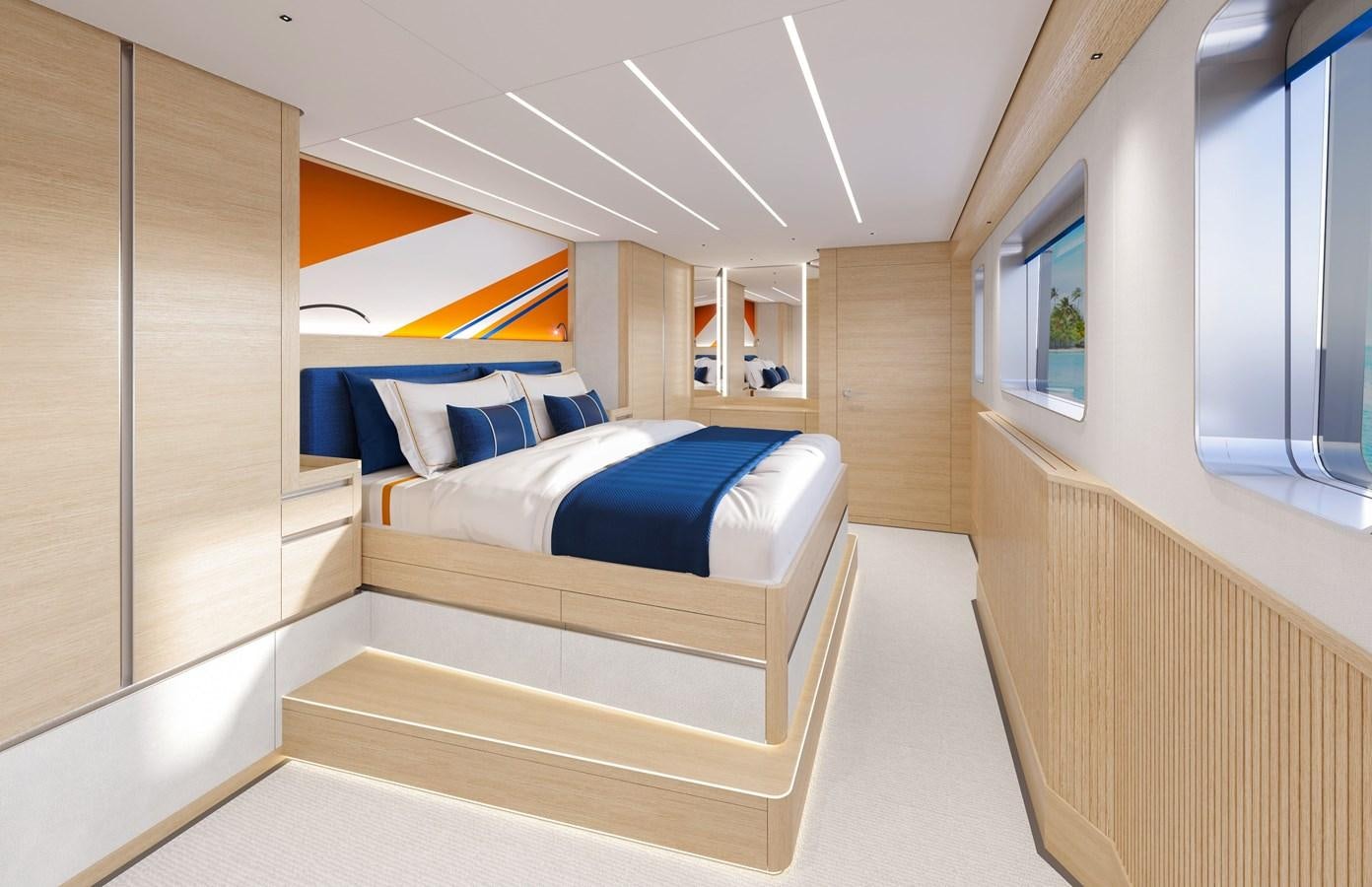 a room with a bed and a window aboard SILVERCAT SC22M Yacht for Sale