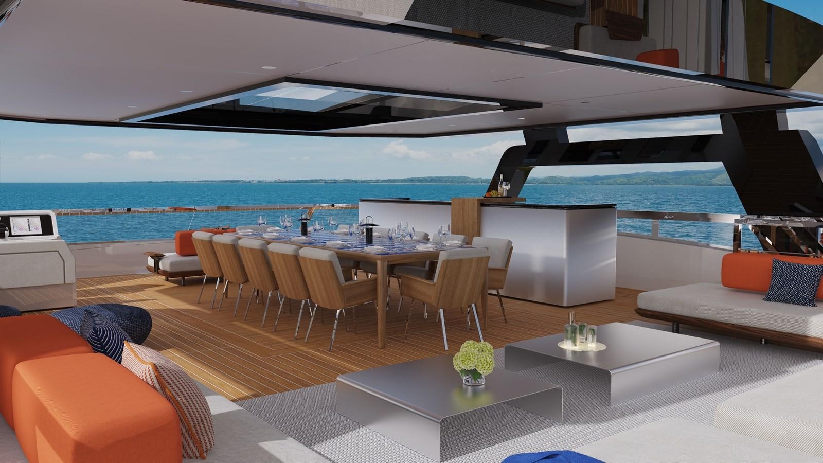 a room with a table and chairs aboard SILVERCAT SC22M Yacht for Sale
