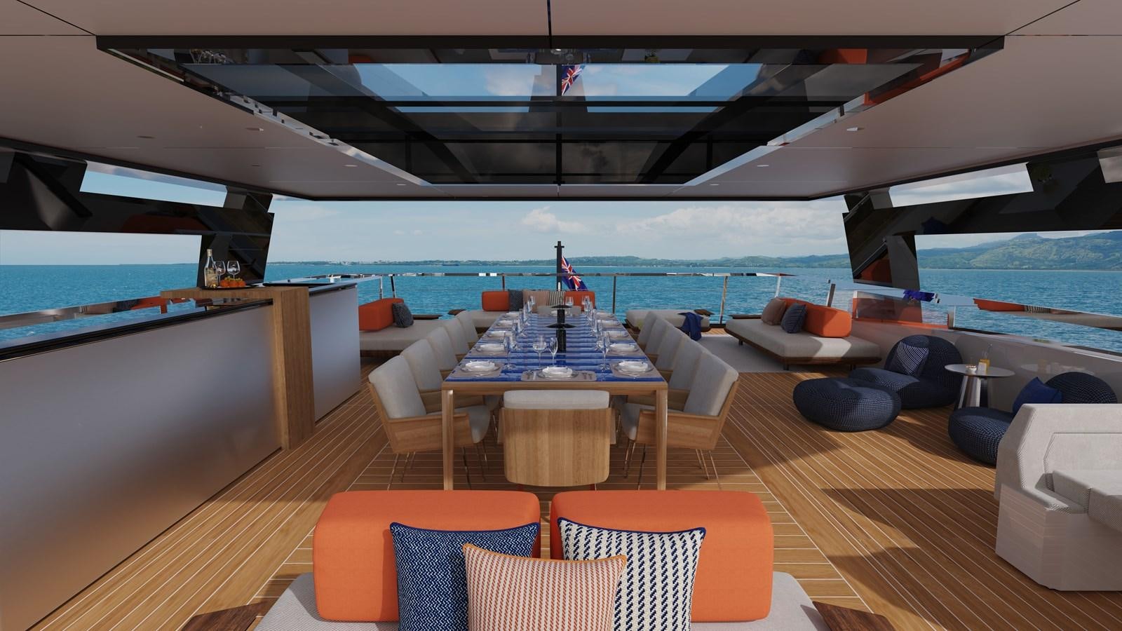 a room with a table and chairs aboard SILVERCAT SC22M Yacht for Sale