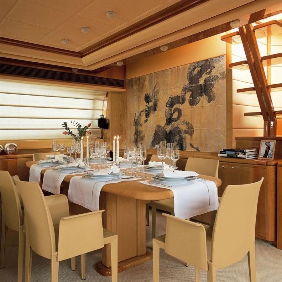 a dining room with a table aboard NACL Yacht for Sale