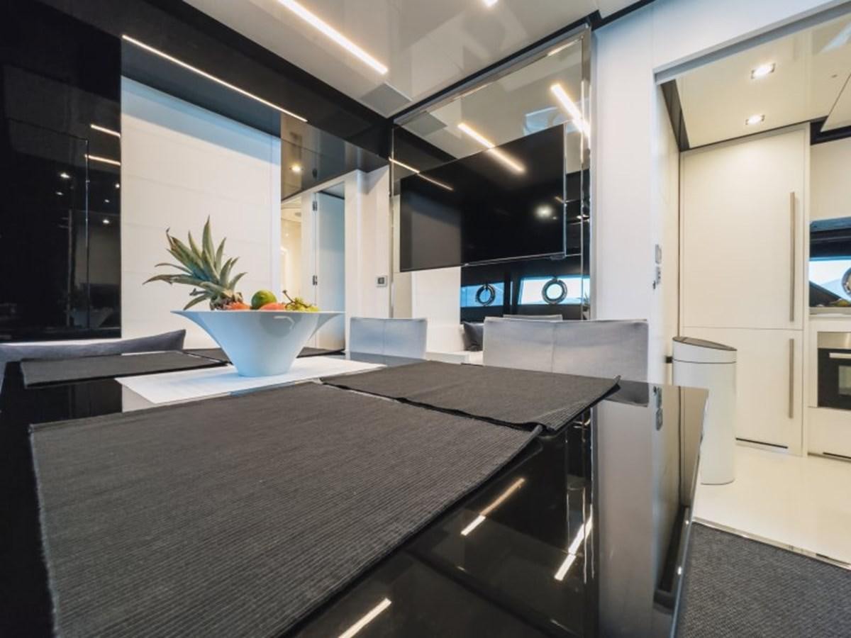 a kitchen with a large island aboard NO Yacht for Sale