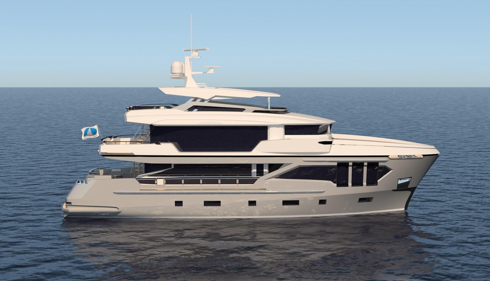 a white yacht in the water aboard KANDO 90 Yacht for Sale