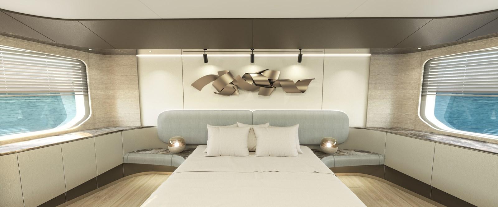 a room with a bed and a window aboard KANDO 90 Yacht for Sale