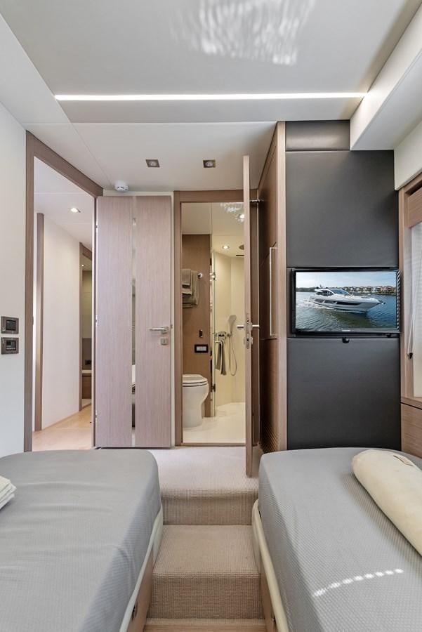 a bathroom with a large mirror aboard IT'S A GIRL Yacht for Sale