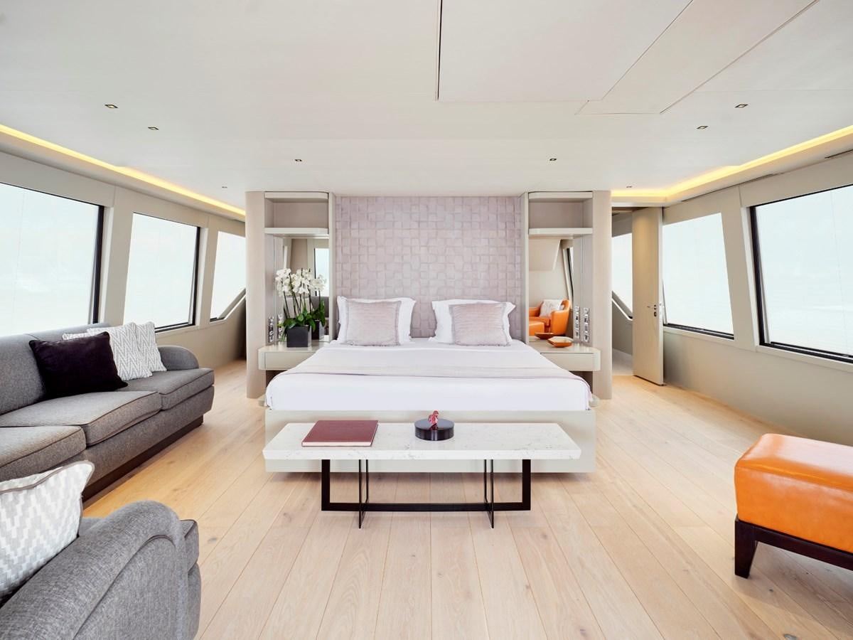 a large white bed in a room aboard ENDLESS SUMMER Yacht for Sale