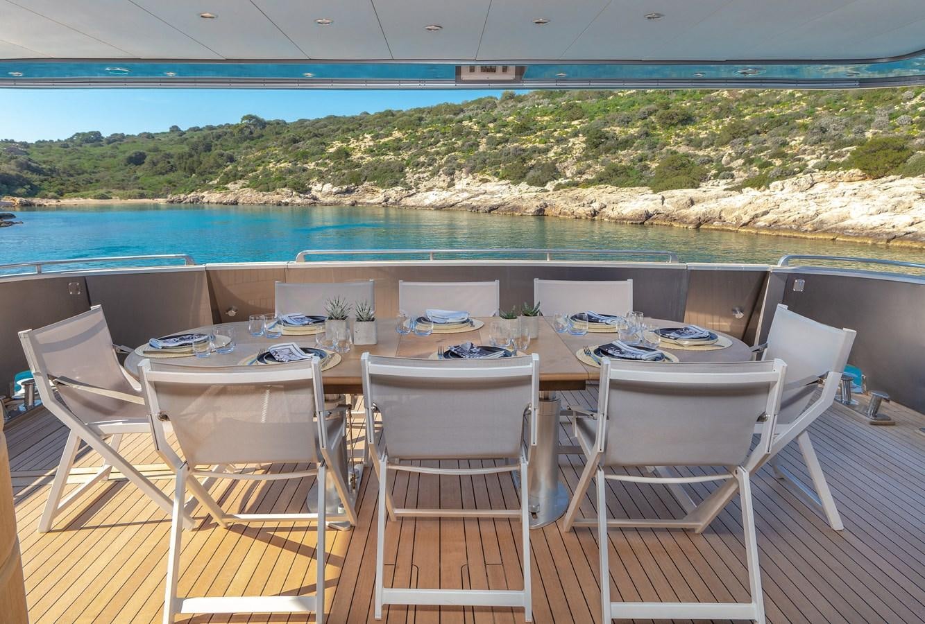 a table set for a meal aboard SUMMER FUN Yacht for Sale