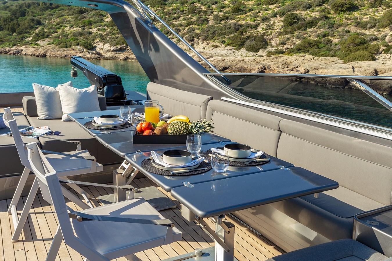 a table with food on it aboard SUMMER FUN Yacht for Sale