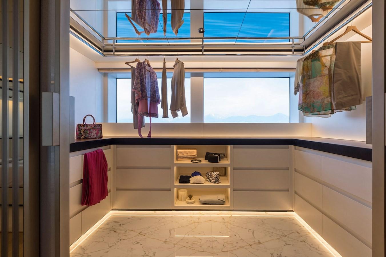 a bathroom with a mirror aboard MAVERICK Yacht for Sale