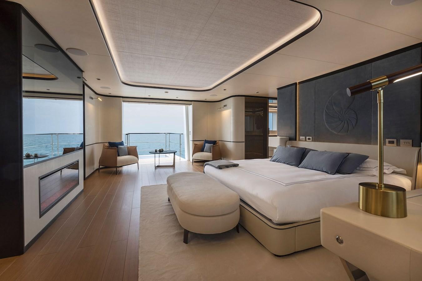 a living room with a large window aboard MAVERICK Yacht for Sale