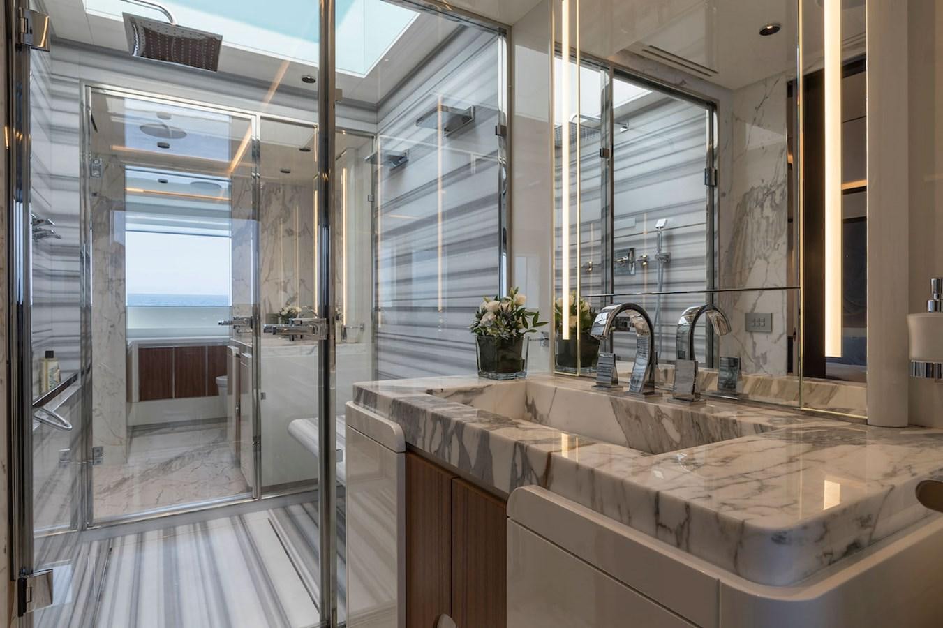 a bathroom with a large countertop aboard MAVERICK Yacht for Sale
