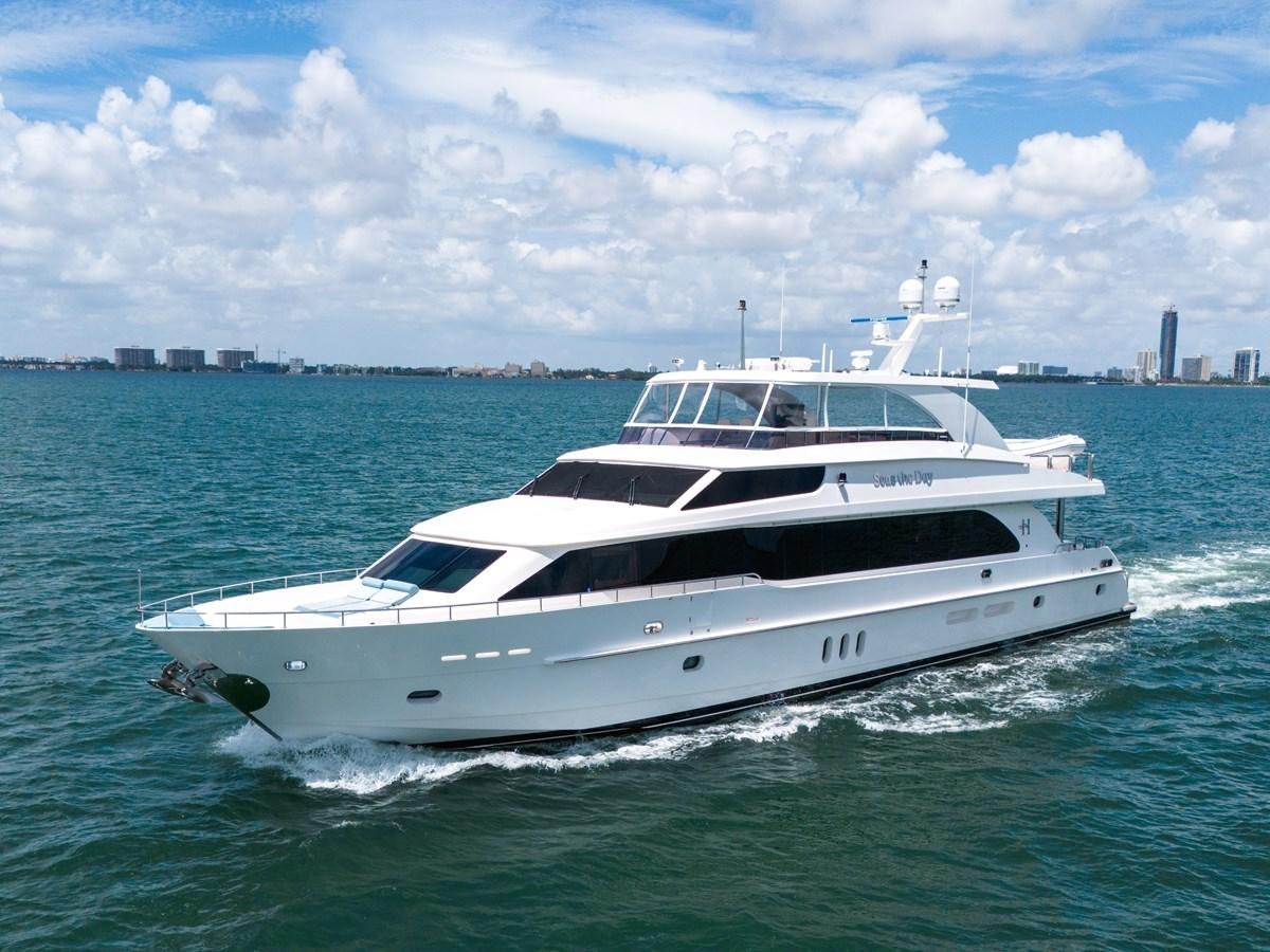 a white yacht in the water aboard 101' HARGRAVE Yacht for Sale