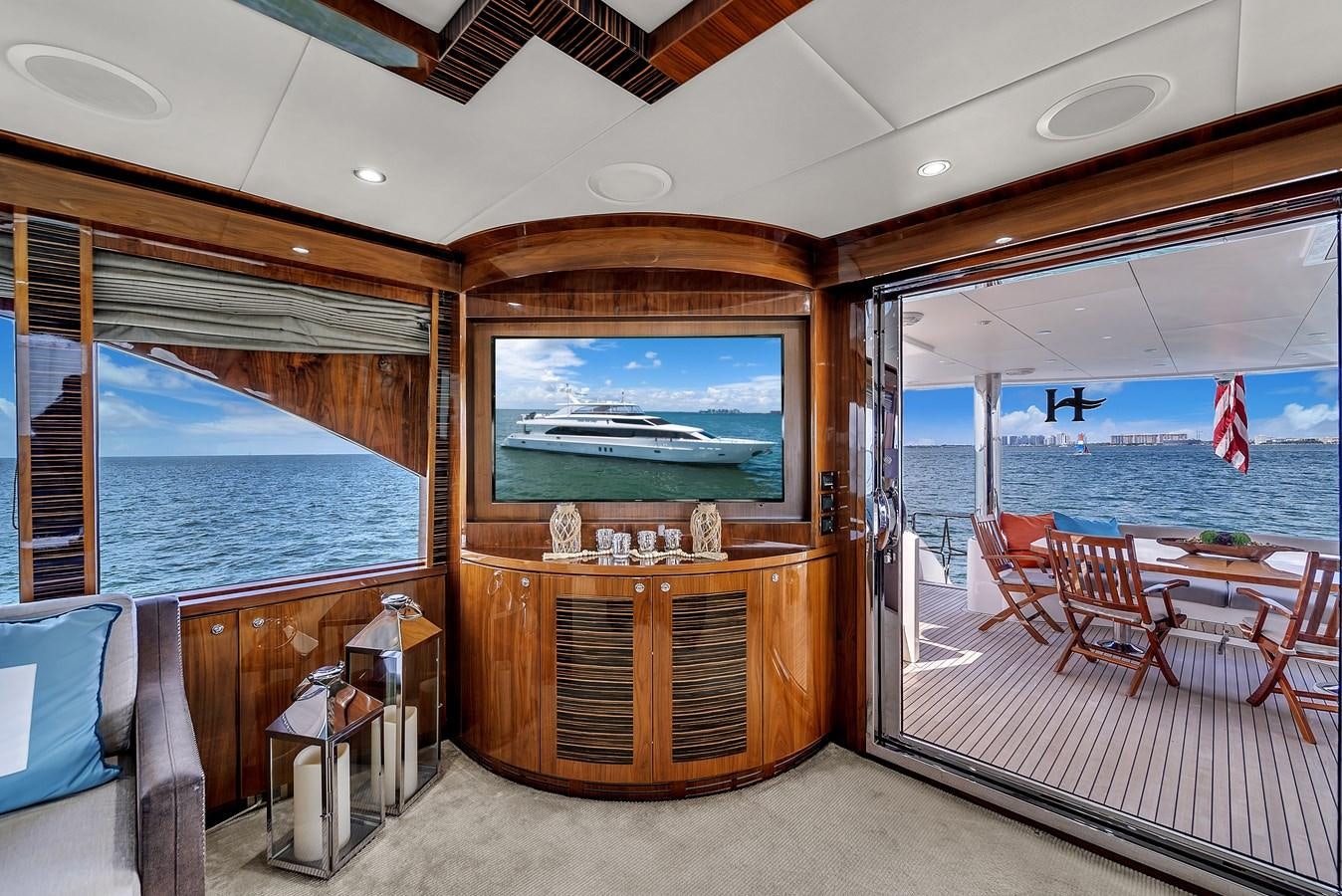 a room with a large screen aboard 101' HARGRAVE Yacht for Sale