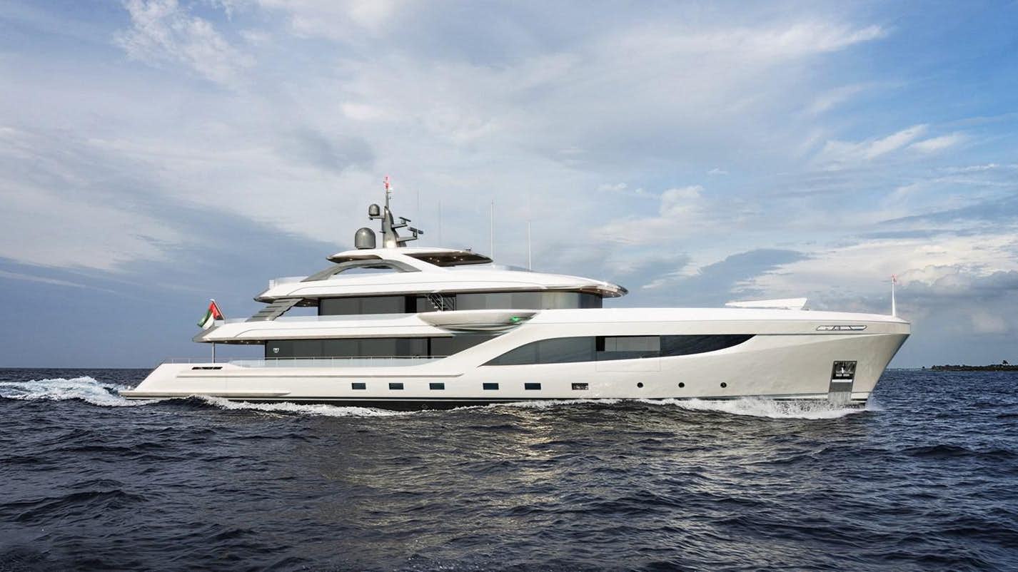 a white yacht in the water aboard MAJESTY 160 Yacht for Sale