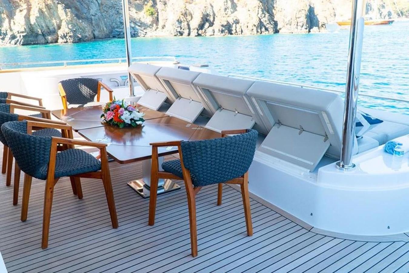 a table and chairs on a deck aboard CUSTOM LINE  97 Yacht for Sale