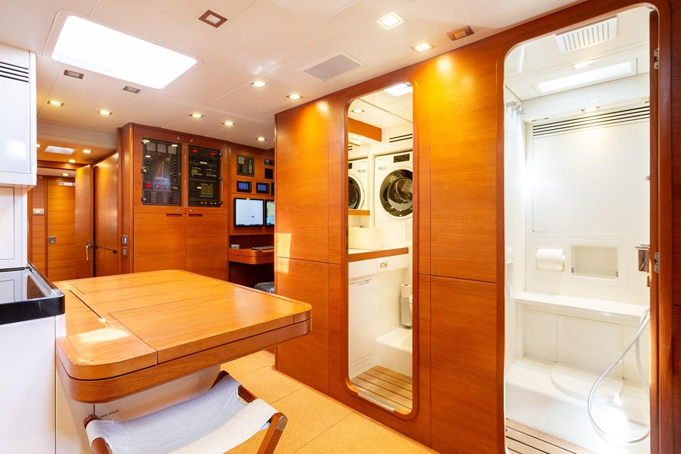 a room with a counter and cabinets aboard FRIDAY Yacht for Sale