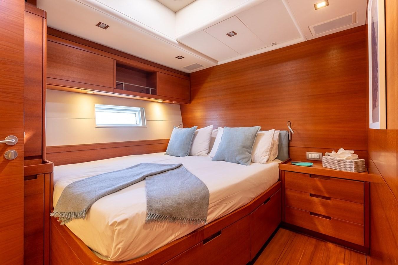 a bed in a room aboard FRIDAY Yacht for Sale
