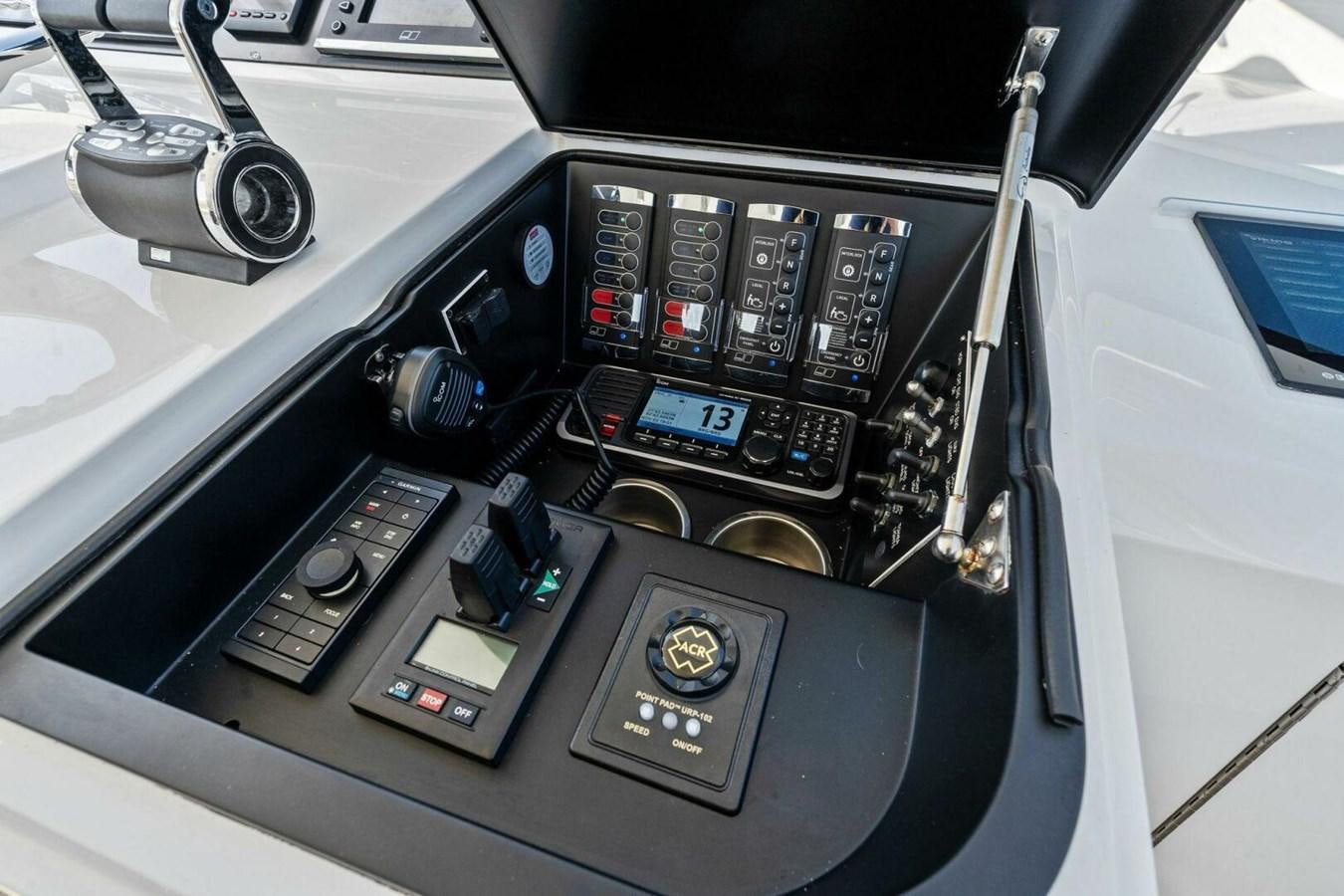 the inside of a car aboard MANA Yacht for Sale