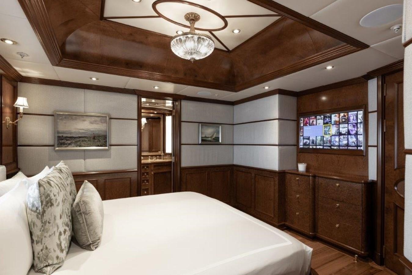 a bed in a room aboard IRON BLONDE Yacht for Sale