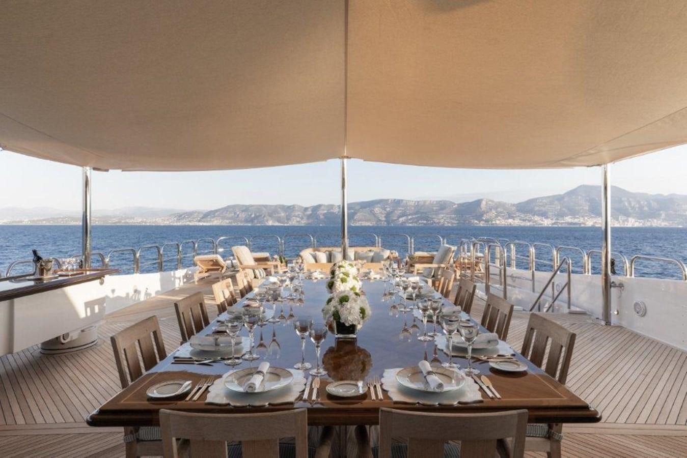 a table set for a meal on a boat aboard IRON BLONDE Yacht for Sale