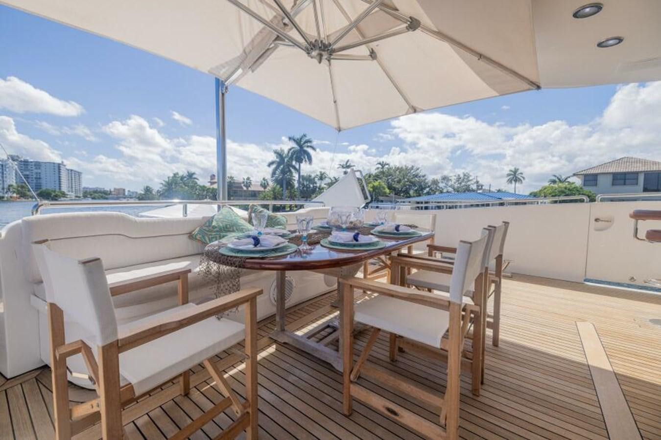 a table and chairs on a deck aboard ENTOURAGE Yacht for Sale