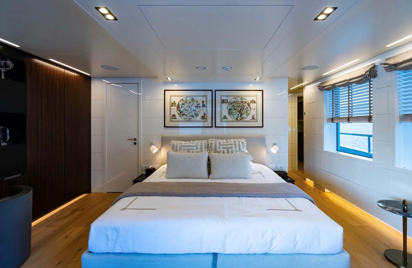 a room with a bed and a window aboard K584 Yacht for Sale