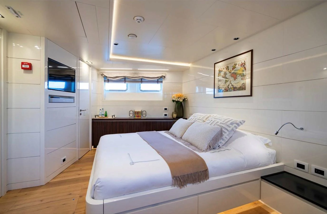 a bedroom with a bed aboard K584 Yacht for Sale