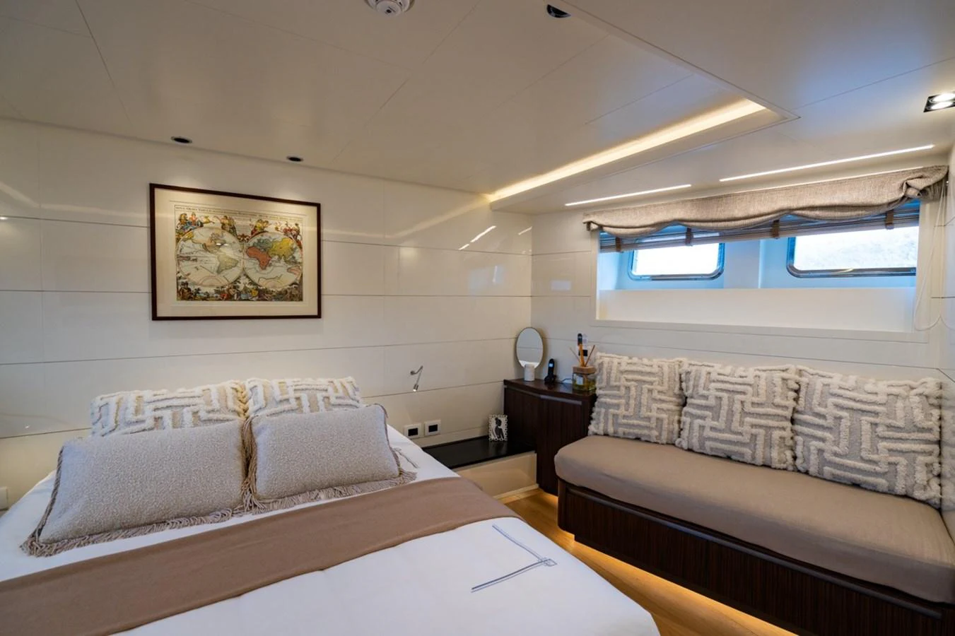 a room with two beds aboard K584 Yacht for Sale