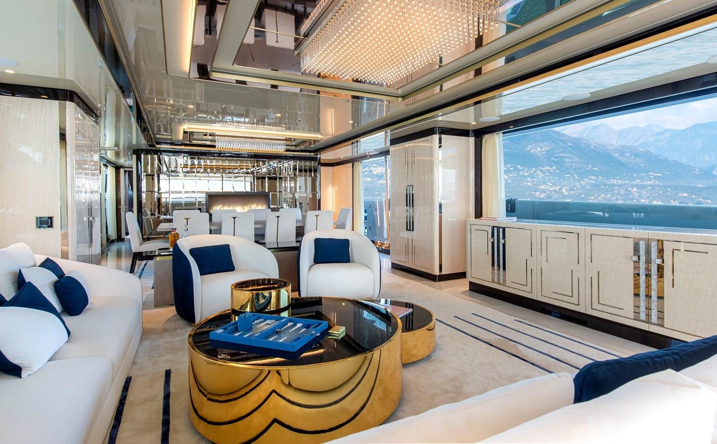 inside of a building with a table and chairs aboard STEFANIA Yacht for Sale