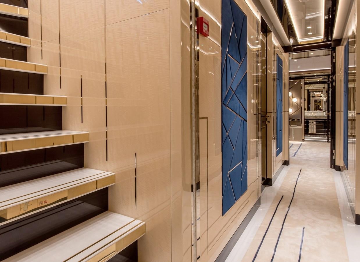 a hallway with several doors aboard STEFANIA Yacht for Sale