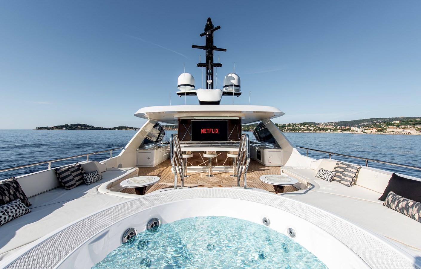 a boat with a statue on it aboard STEFANIA Yacht for Sale