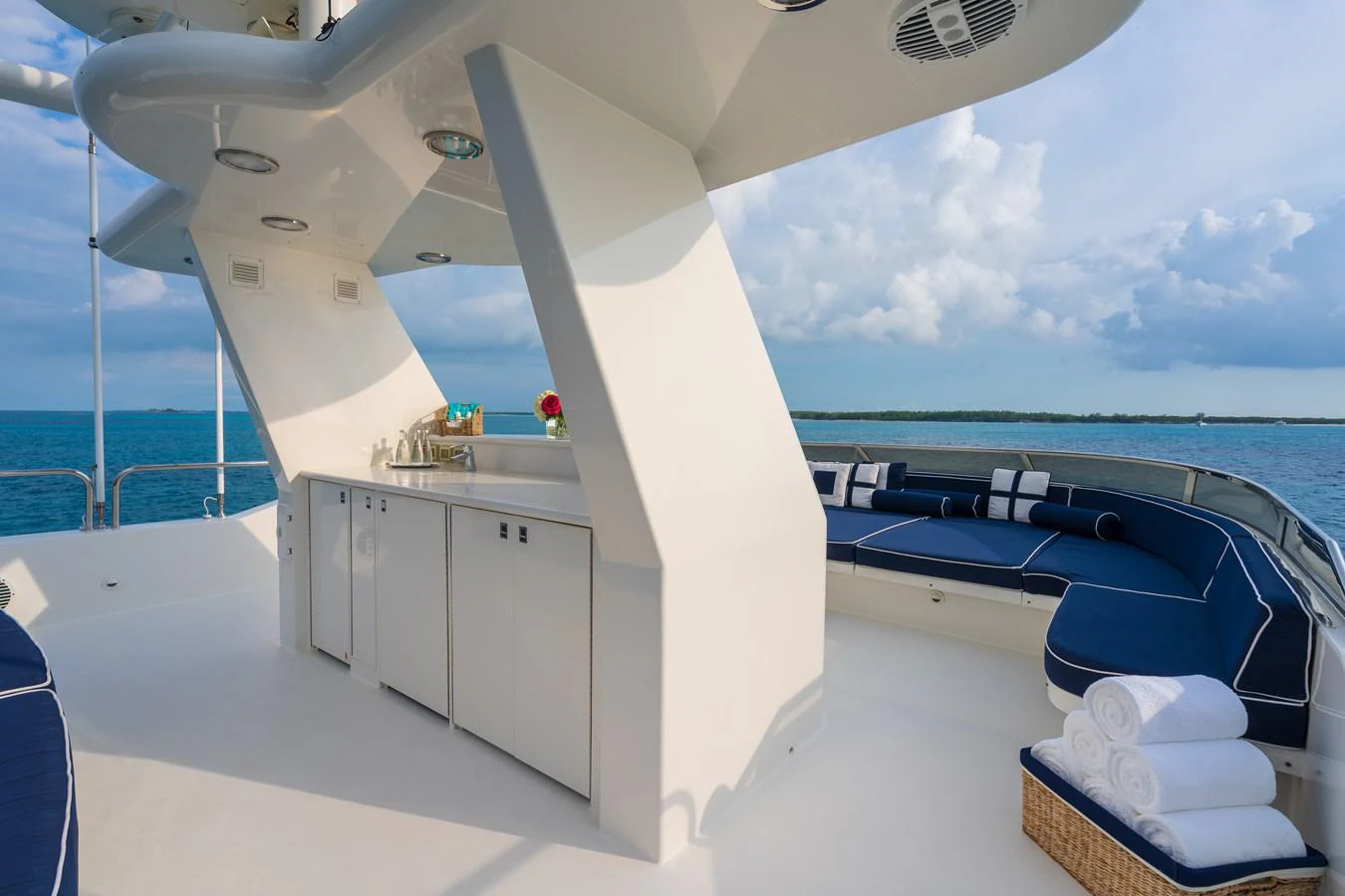 a room with a large window and a pool aboard DONA LOLA Yacht for Sale