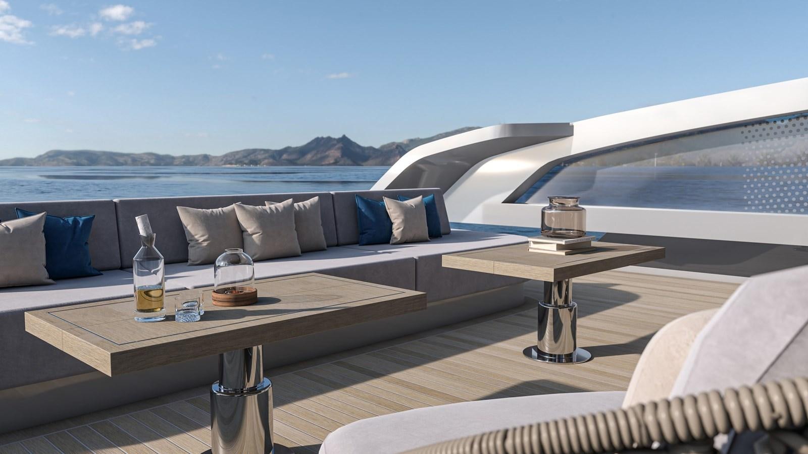 a glass bottle on a table aboard EXTRA X98 RPH Yacht for Sale