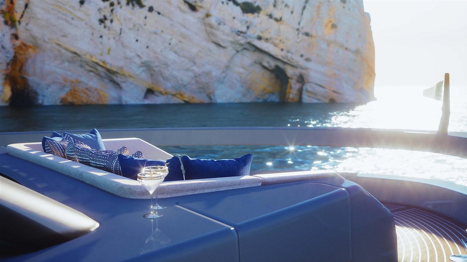 a pair of blue and black fish on a blue boat aboard EXTRA X90 FAST Yacht for Sale